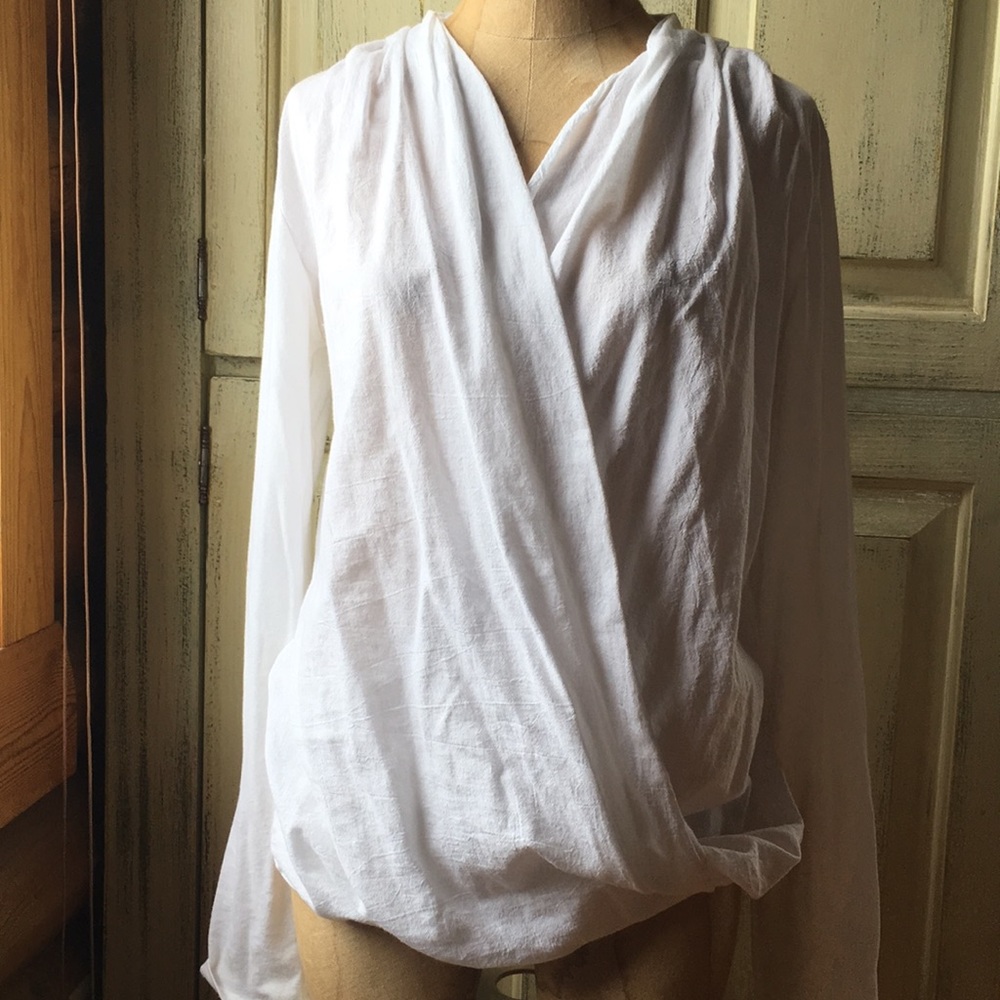 James Perse white crisscross cotton blouse sz S/M